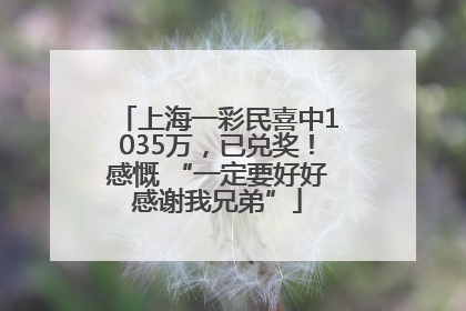 上海一彩民喜中1035万，已兑奖！感慨 “一定要好好感谢我兄弟”